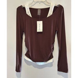 NWT Altar'd State AS Revival Chocolate Brown Ruched Long Sleeve Layered Top